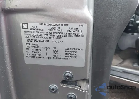 2007 Chevrolet Trailblazer Lt from USA, damaged, VIN 1GNDT13S772308008